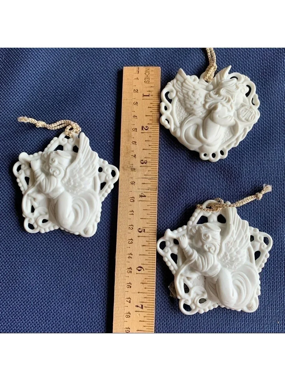 PRECIOUS MOMENTS 3-D vintage angel ornaments set/3